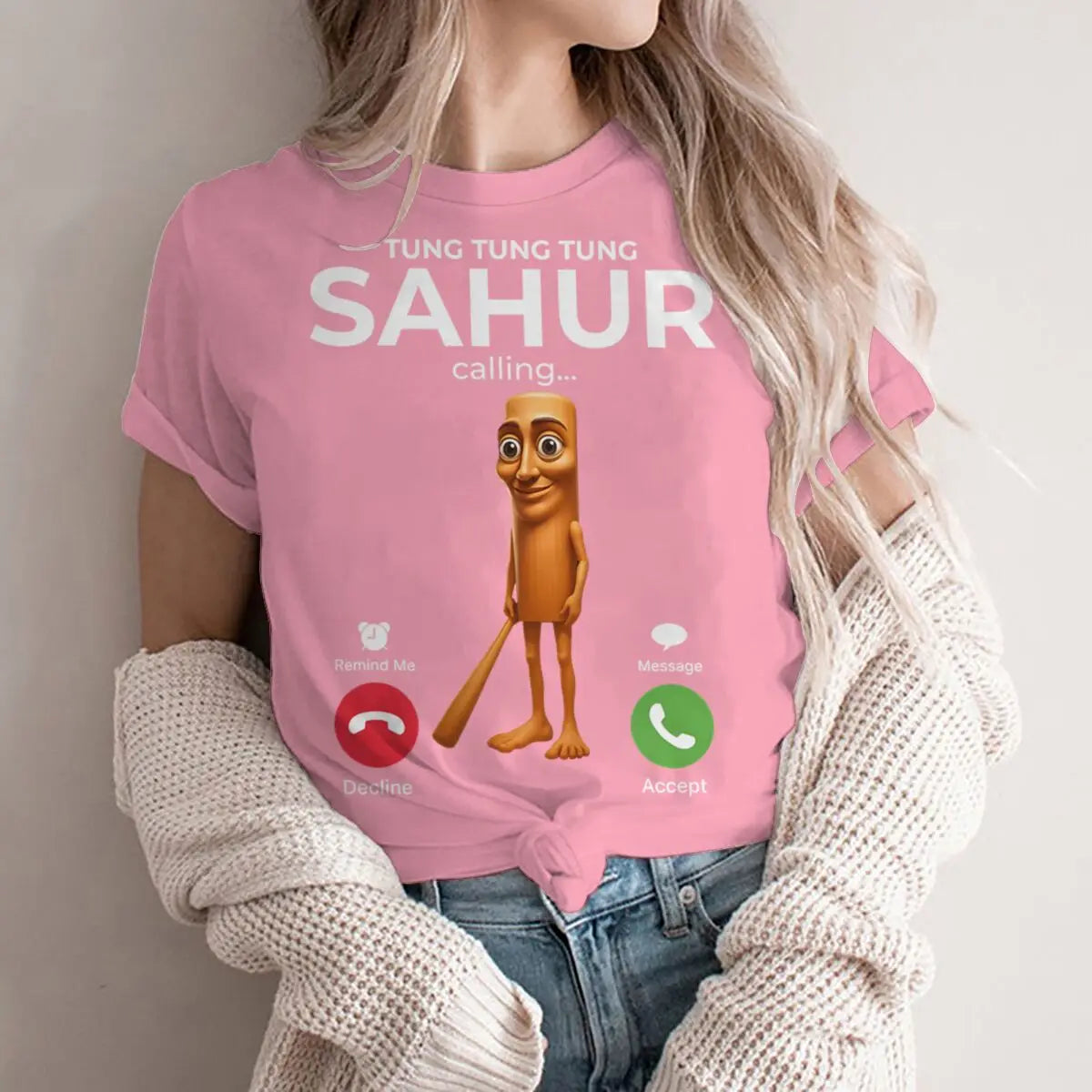 Tung Sahur Is Calling Funny Phone Call Absurd Joke T-Shirt Y2k Humorous Italian Brainrot Silly Novelty Saying Tee Personalized