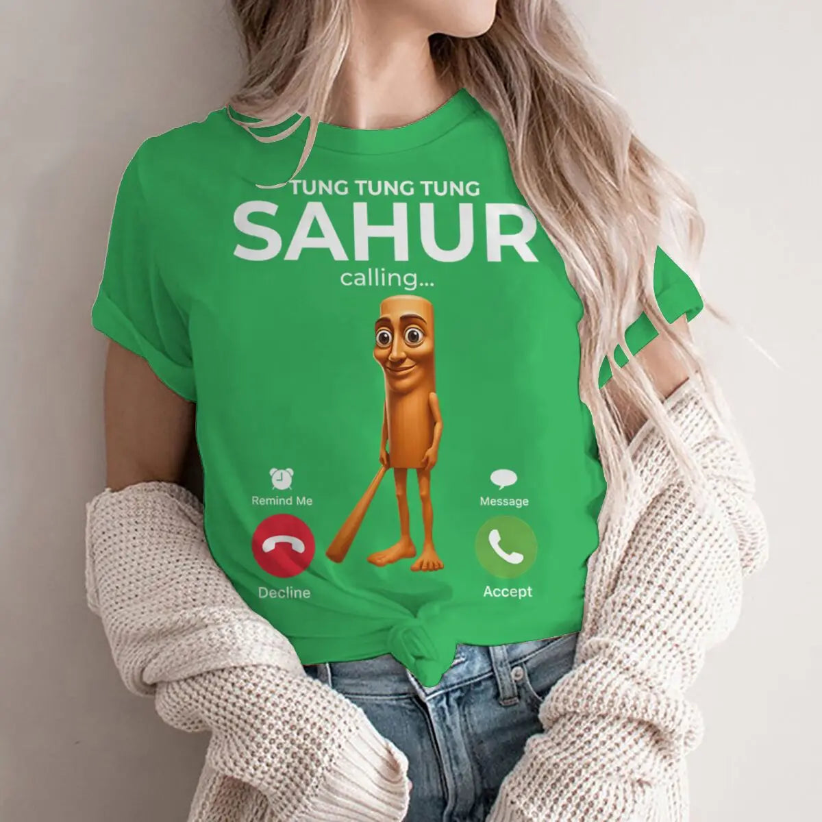 Tung Sahur Is Calling Funny Phone Call Absurd Joke T-Shirt Y2k Humorous Italian Brainrot Silly Novelty Saying Tee Personalized