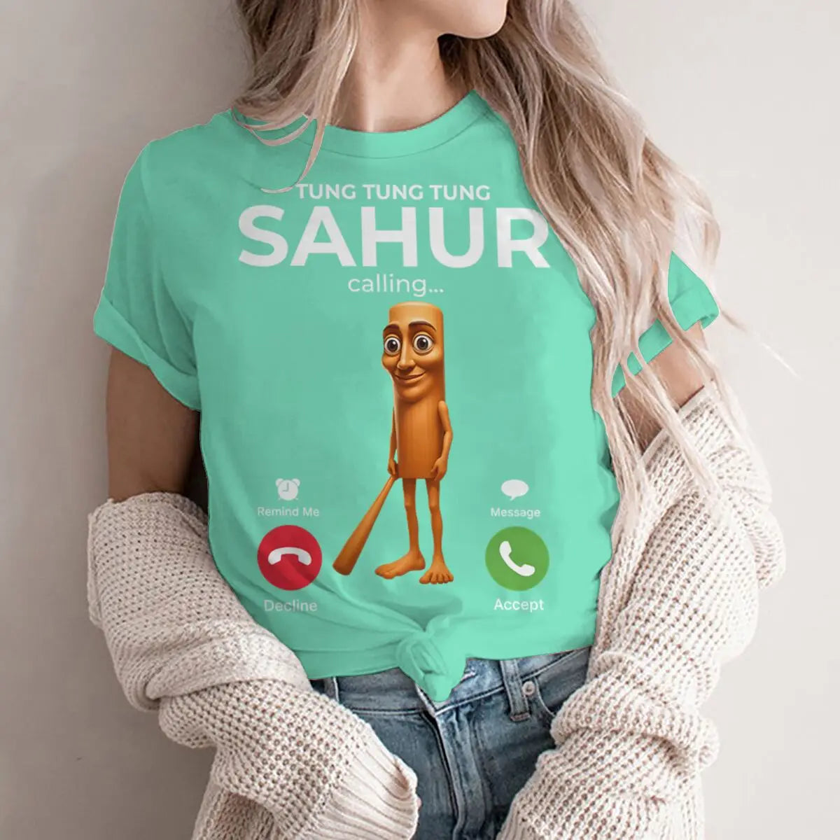 Tung Sahur Is Calling Funny Phone Call Absurd Joke T-Shirt Y2k Humorous Italian Brainrot Silly Novelty Saying Tee Personalized