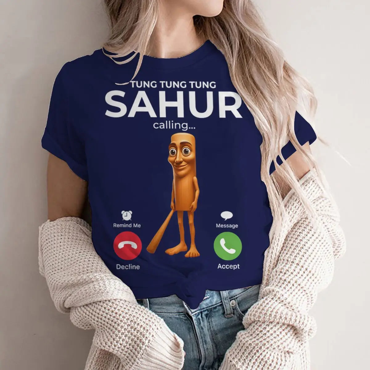 Tung Sahur Is Calling Funny Phone Call Absurd Joke T-Shirt Y2k Humorous Italian Brainrot Silly Novelty Saying Tee Personalized
