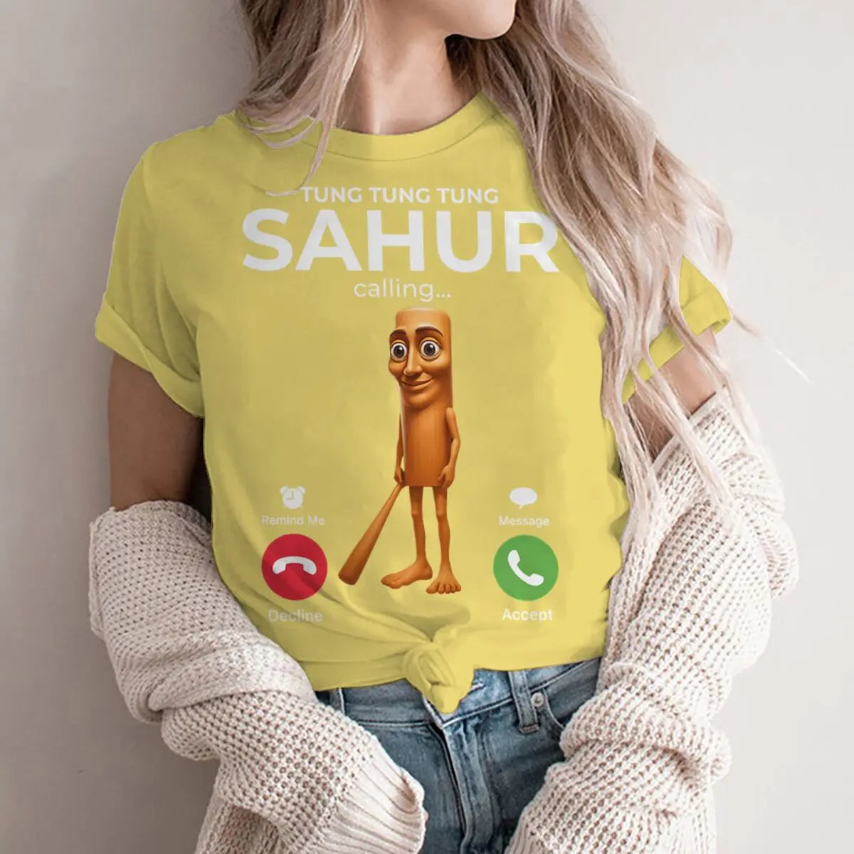 Tung Sahur Is Calling Funny Phone Call Absurd Joke T-Shirt Y2k Humorous Italian Brainrot Silly Novelty Saying Tee Personalized