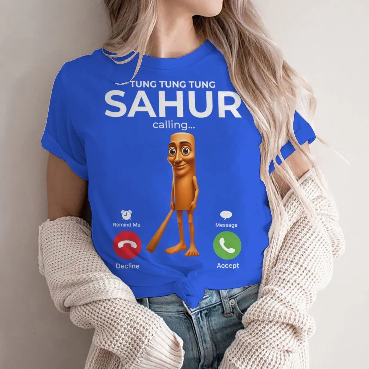 Tung Sahur Is Calling Funny Phone Call Absurd Joke T-Shirt Y2k Humorous Italian Brainrot Silly Novelty Saying Tee Personalized