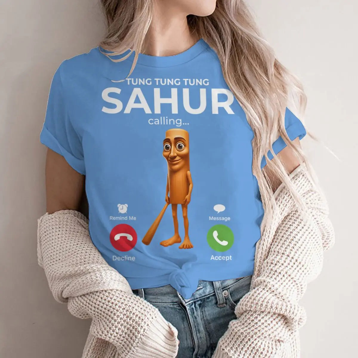 Tung Sahur Is Calling Funny Phone Call Absurd Joke T-Shirt Y2k Humorous Italian Brainrot Silly Novelty Saying Tee Personalized