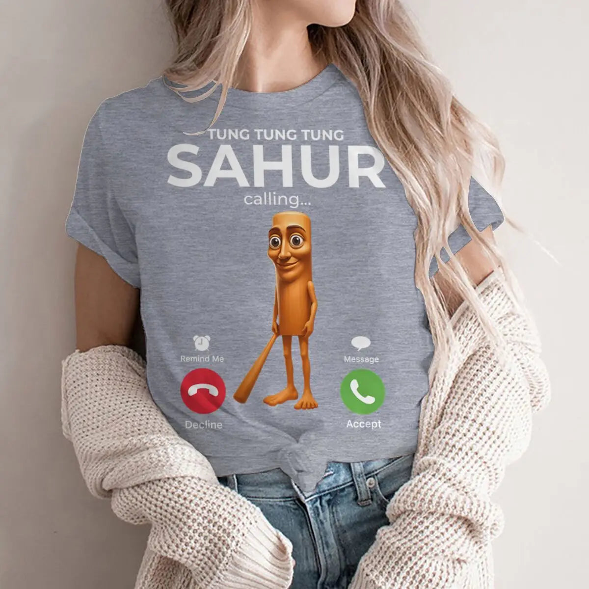 Tung Sahur Is Calling Funny Phone Call Absurd Joke T-Shirt Y2k Humorous Italian Brainrot Silly Novelty Saying Tee Personalized