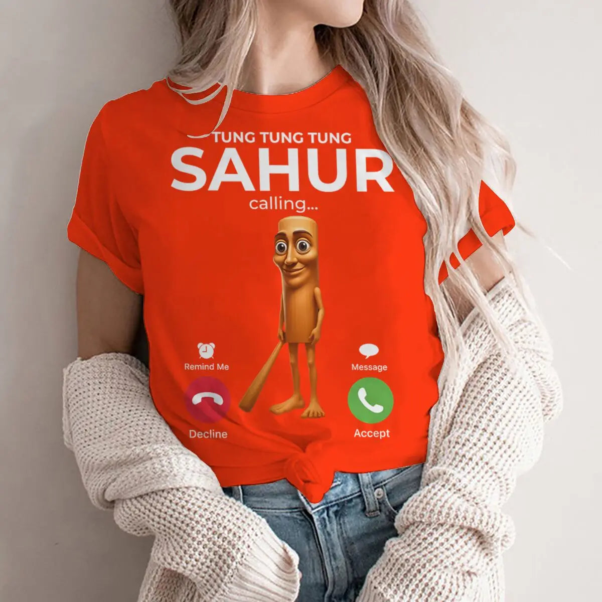 Tung Sahur Is Calling Funny Phone Call Absurd Joke T-Shirt Y2k Humorous Italian Brainrot Silly Novelty Saying Tee Personalized